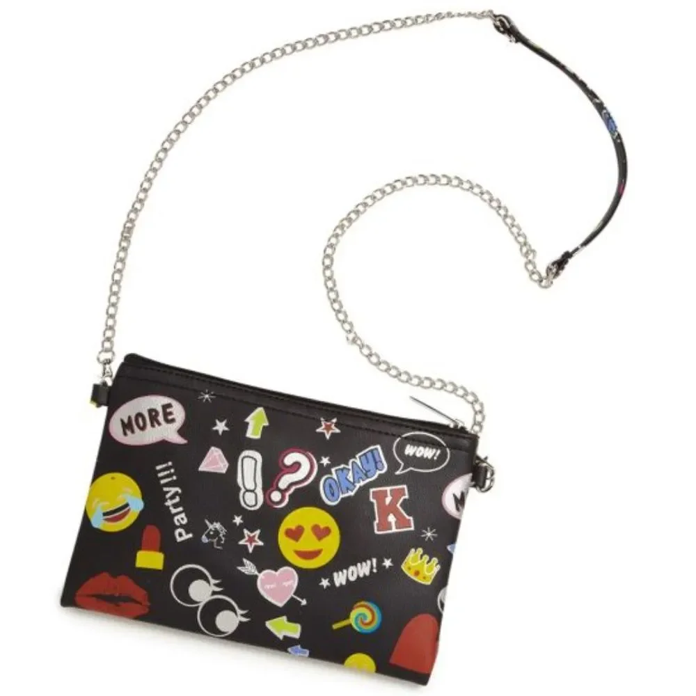 Bari Lynn Purse Convertible Crossbody Wristlet Colorful Emoji and Word Graphics